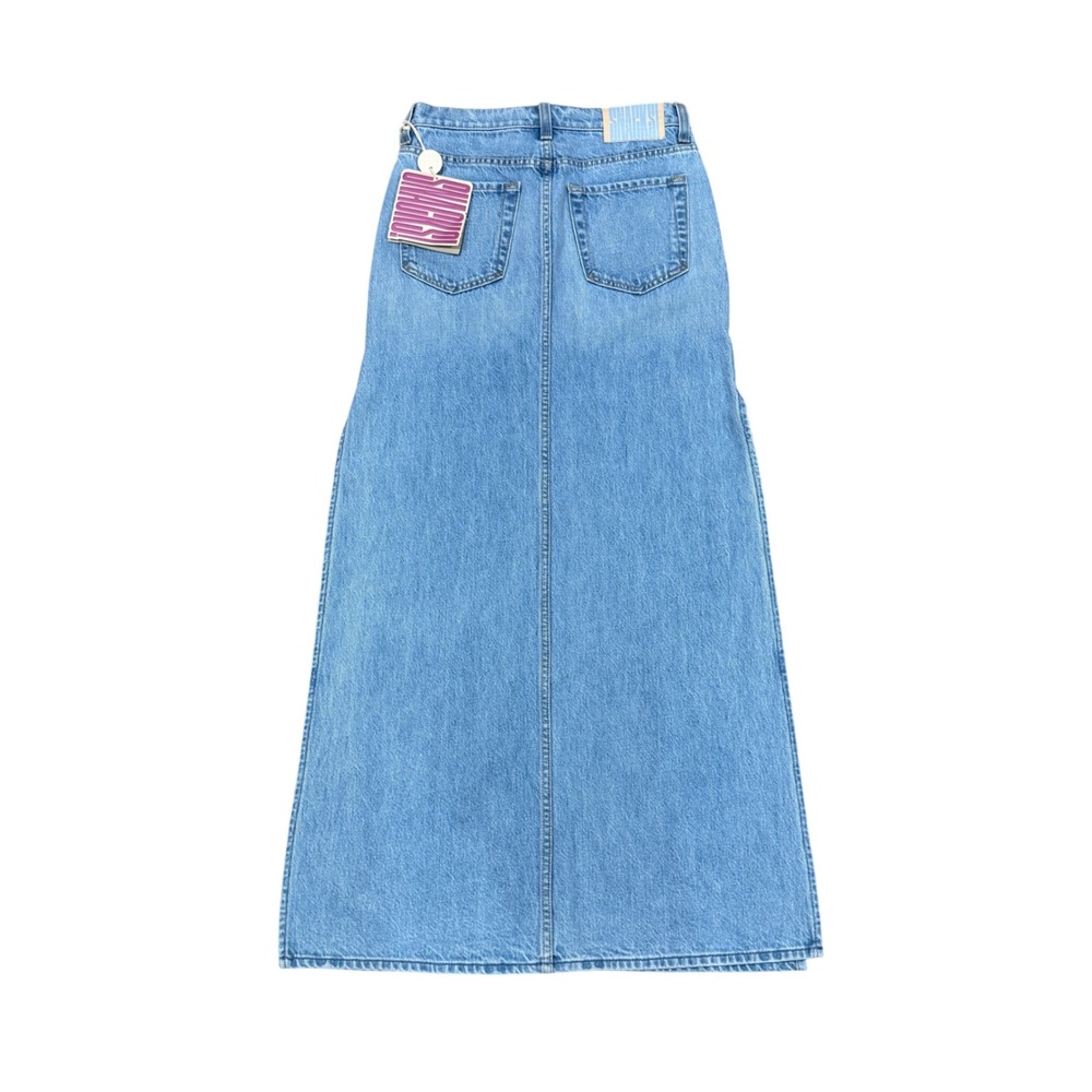 MOTHER Snacks Fun Dip Denim Maxi Skirt Light Wash‎ Blue Side Slits Sz 24 P NWT - Picture 5 of 13